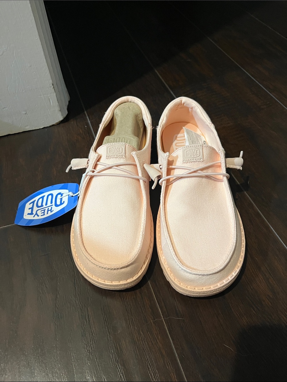 Hey Dude Wally Soft Peach Canvas Women's Slip-On Moccasins